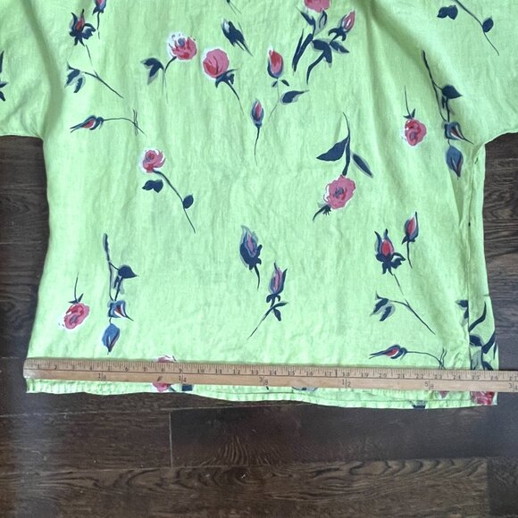 Lime Green Floral 100% Linen Tunic Top Blouse-Made in Italy-Size Large - Picture 8 of 8